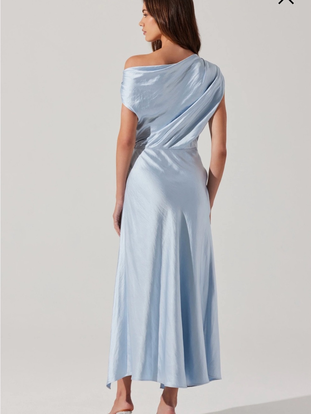 Astr Asymmetrical Satin Midi Dress - Light Blue - Picture 4 of 4
